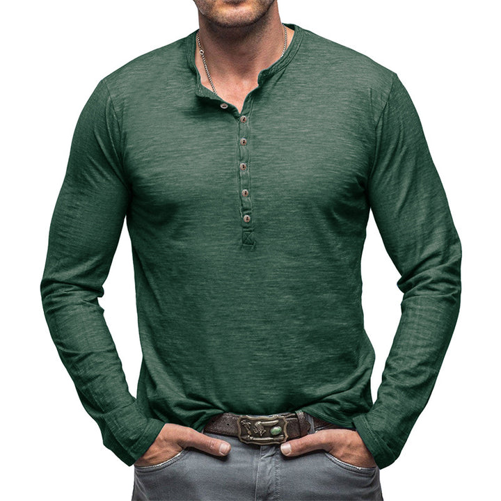 Herrar Långärmad Henley-tshirt med autentiska knappp.Detajer Mirla-Eva Jonsson