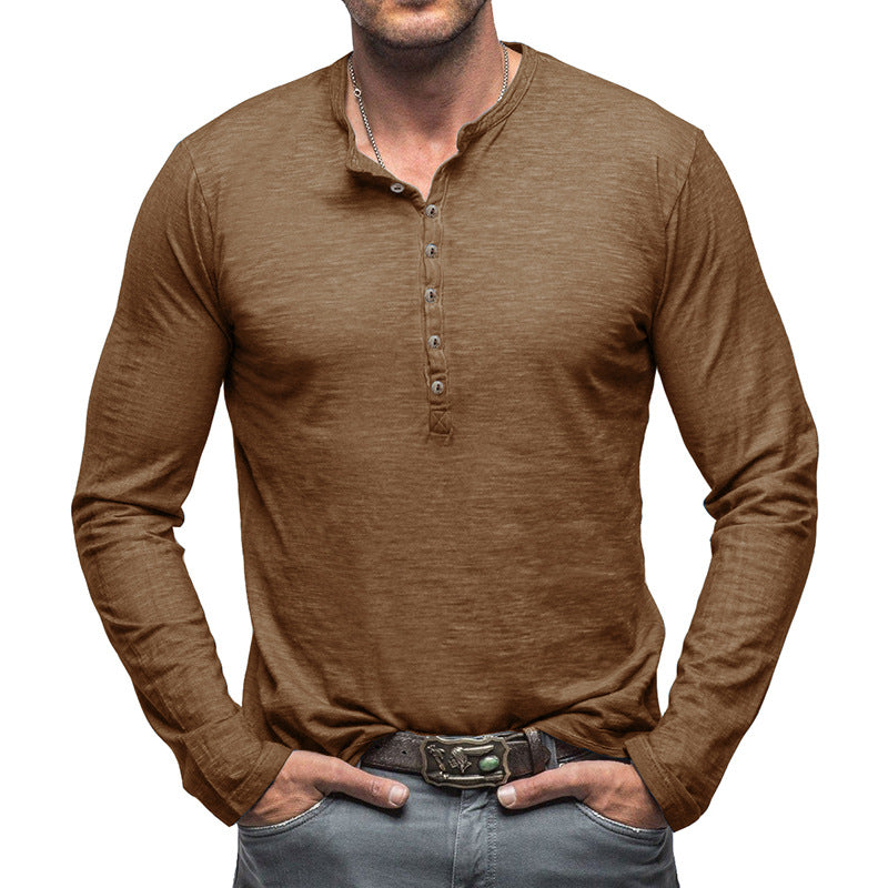 Herrar Långärmad Henley-tshirt med autentiska knappp.Detajer Mirla-Eva Jonsson