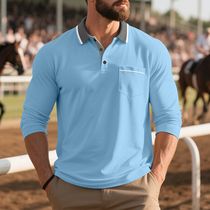 Herrar Långärmad Polo-Shirt i andningsbart tyg med modern krage Mirla-Eva Jonsson
