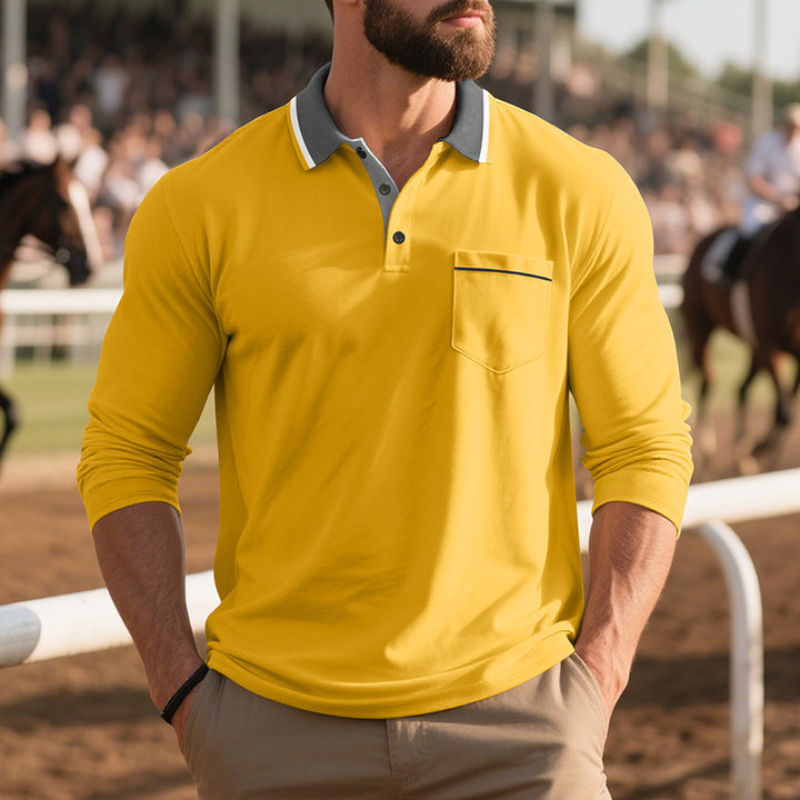 Herrar Långärmad Polo-Shirt i andningsbart tyg med modern krage Mirla-Eva Jonsson