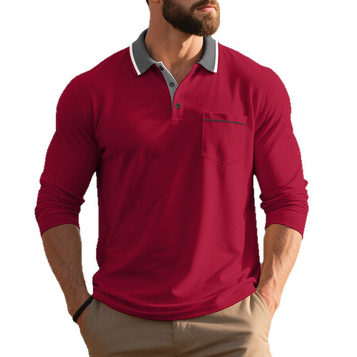 Herrar Långärmad Polo-Shirt i andningsbart tyg med modern krage Mirla-Eva Jonsson
