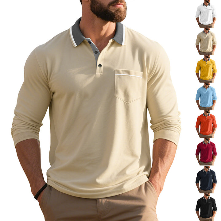 Herrar Långärmad Polo-Shirt i andningsbart tyg med modern krage Mirla-Eva Jonsson