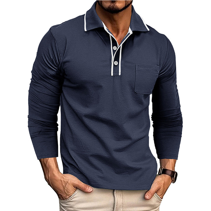Herrar Långärmad Polo-Shirt med Kontrastkrage Mirla-Eva Jonsson