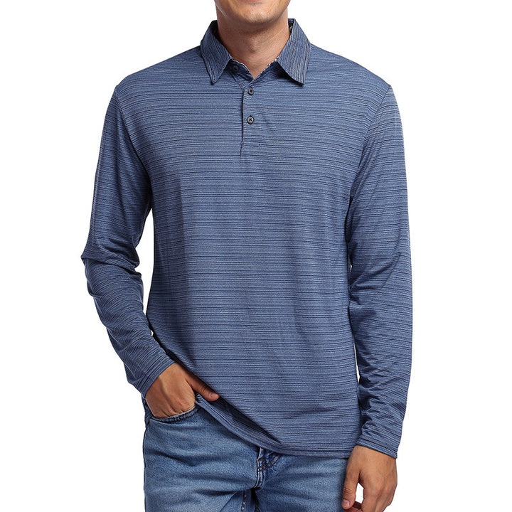 Herrar Långärmad Polo-Shirt med fint randigt mönster Mirla-Eva Jonsson