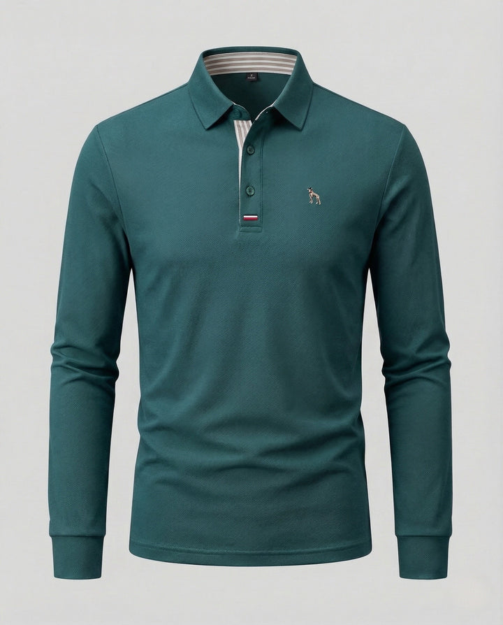 Herrar Långärmad Poloshirt Piqué Skjortkrage Sticklogotyp-Eva Jonsson