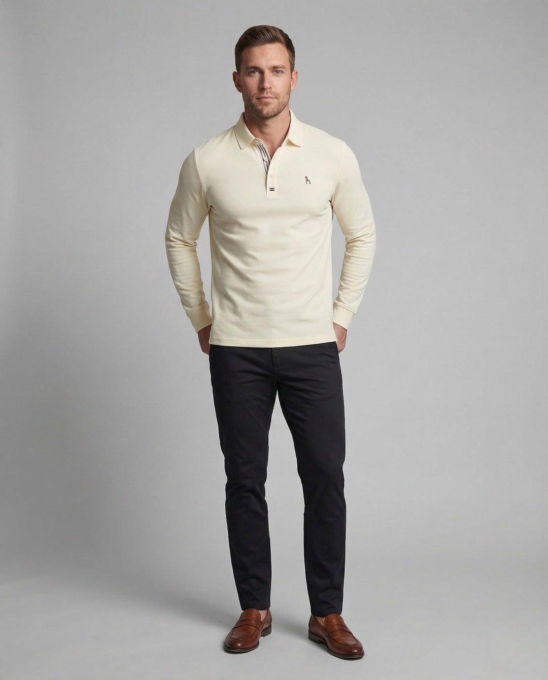 Herrar Långärmad Poloshirt Piqué Skjortkrage Sticklogotyp-Eva Jonsson
