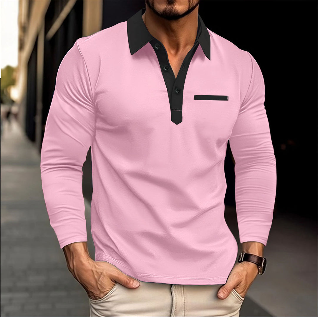 Herrar Långärmad Poloshirt med Kontrastkrage Mirla-Eva Jonsson