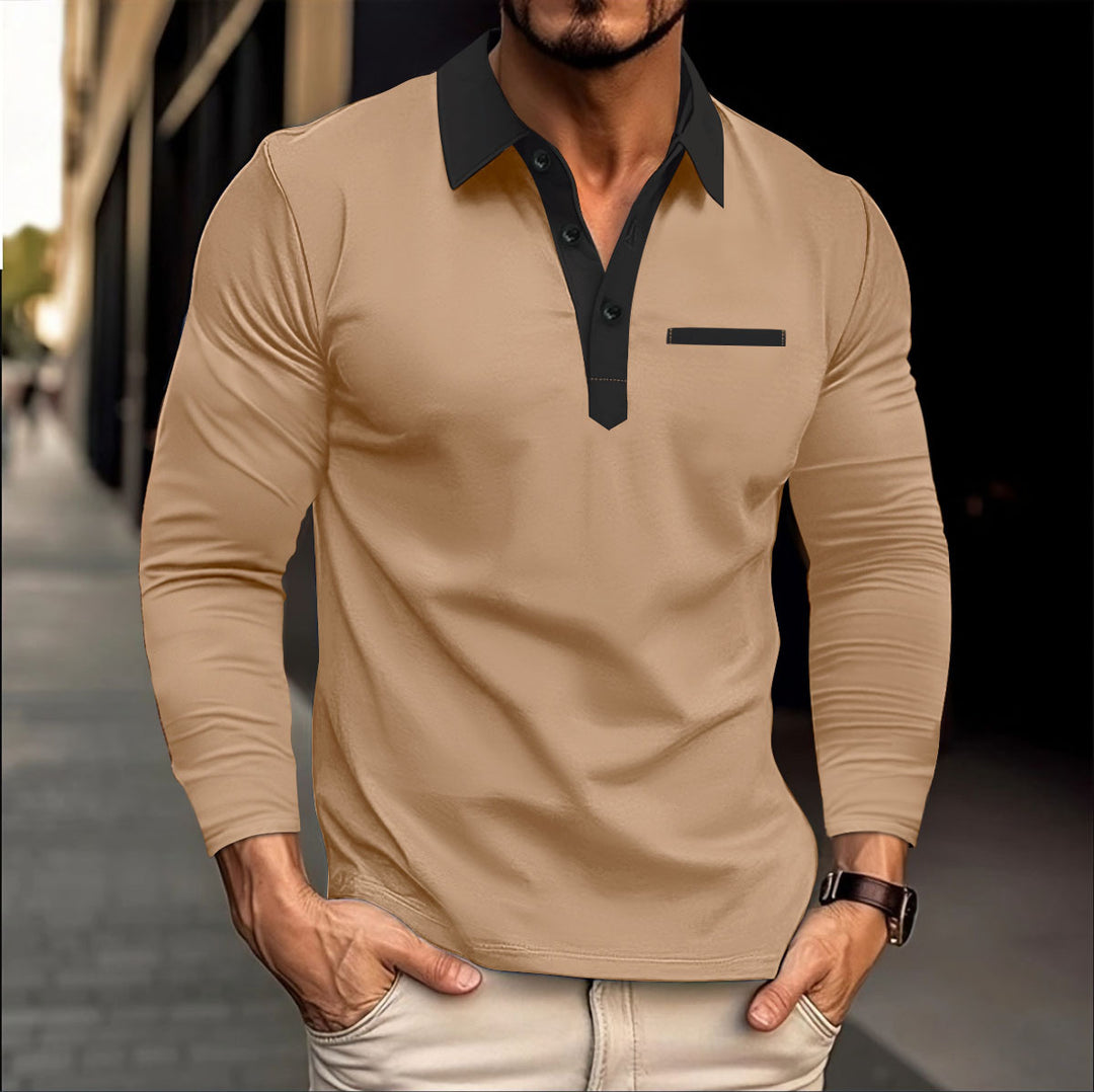 Herrar Långärmad Poloshirt med Kontrastkrage Mirla-Eva Jonsson