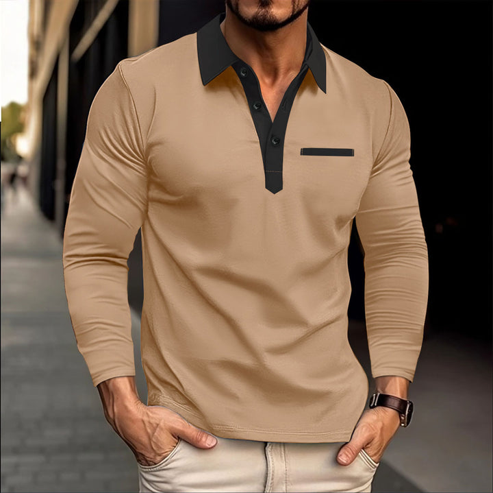 Herrar Långärmad Poloshirt med Kontrastkrage Mirla-Eva Jonsson