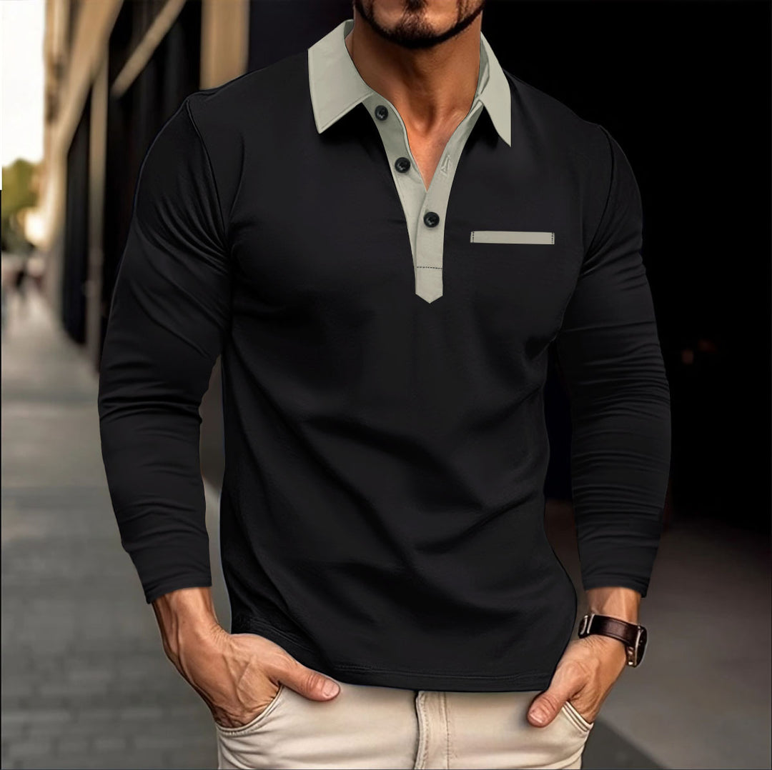 Herrar Långärmad Poloshirt med Kontrastkrage Mirla-Eva Jonsson