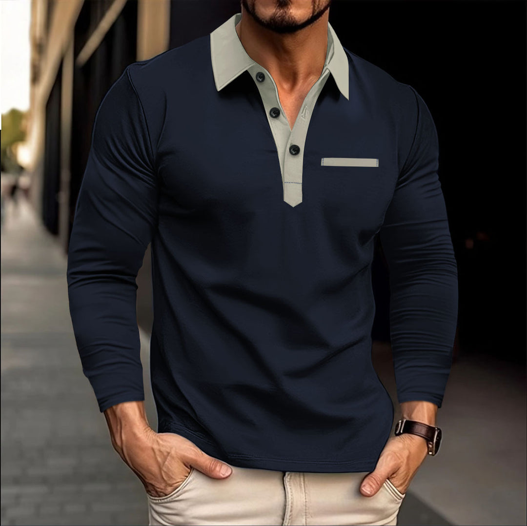 Herrar Långärmad Poloshirt med Kontrastkrage Mirla-Eva Jonsson