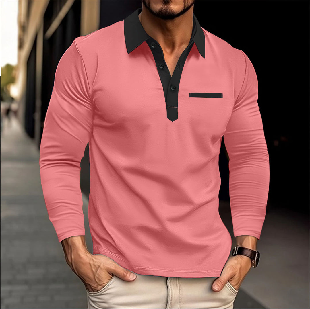 Herrar Långärmad Poloshirt med Kontrastkrage Mirla-Eva Jonsson