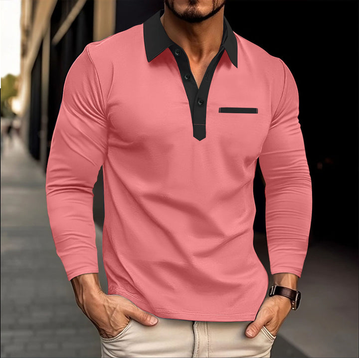 Herrar Långärmad Poloshirt med Kontrastkrage Mirla-Eva Jonsson