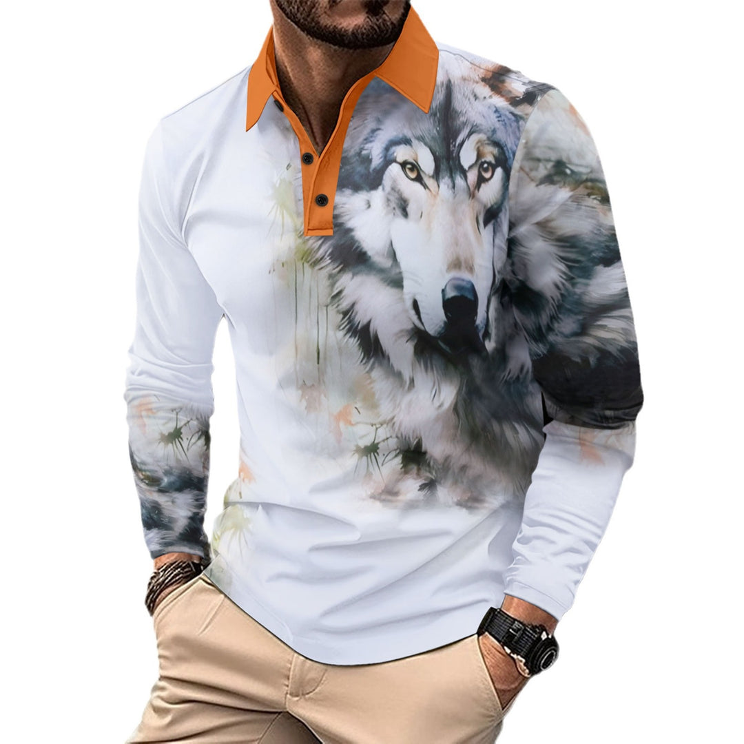 Herrar Långärmad Poloshirt med Vargmotiv Mirla-Eva Jonsson