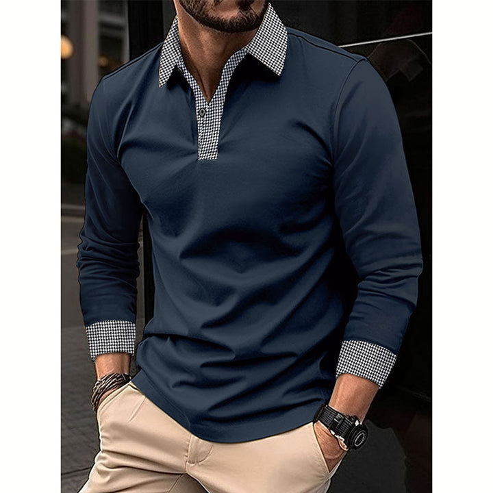 Herrar Långärmad Poloshirt med modern krage och kontrastdetaljer Mirla-Eva Jonsson