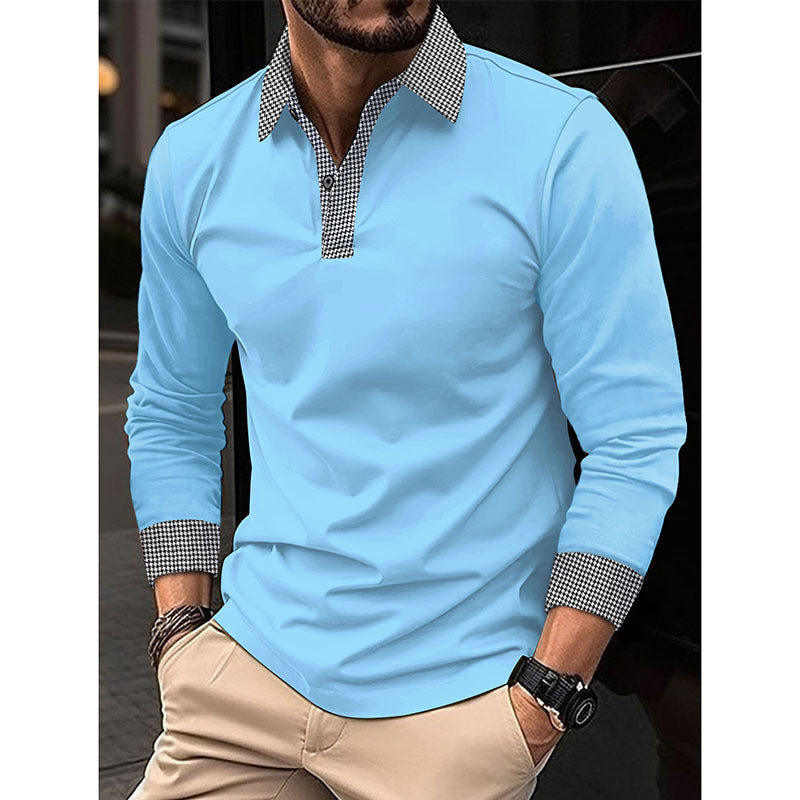 Herrar Långärmad Poloshirt med modern krage och kontrastdetaljer Mirla-Eva Jonsson
