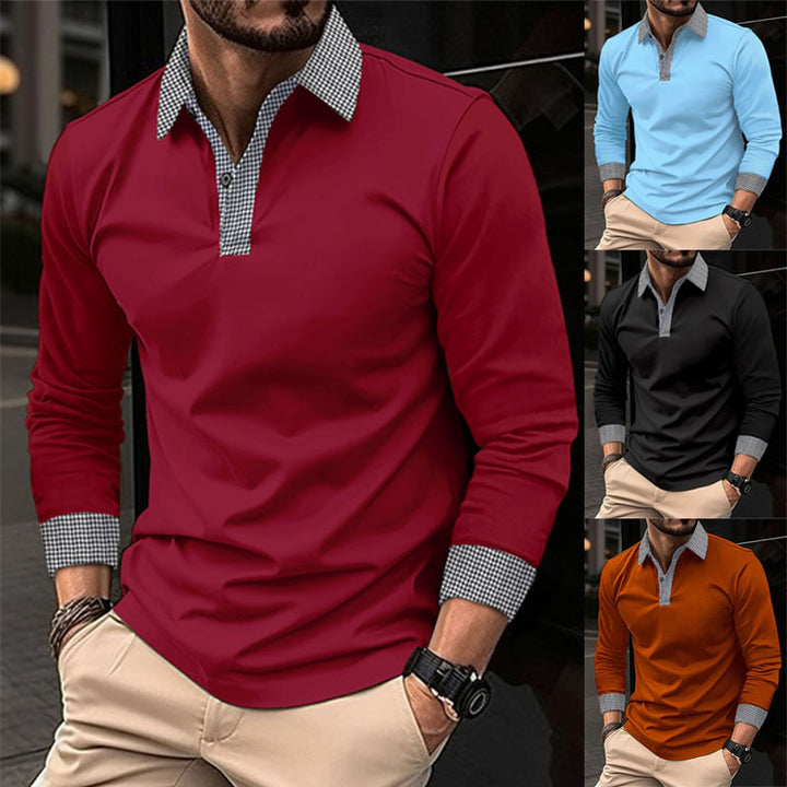 Herrar Långärmad Poloshirt med modern krage och kontrastdetaljer Mirla-Eva Jonsson