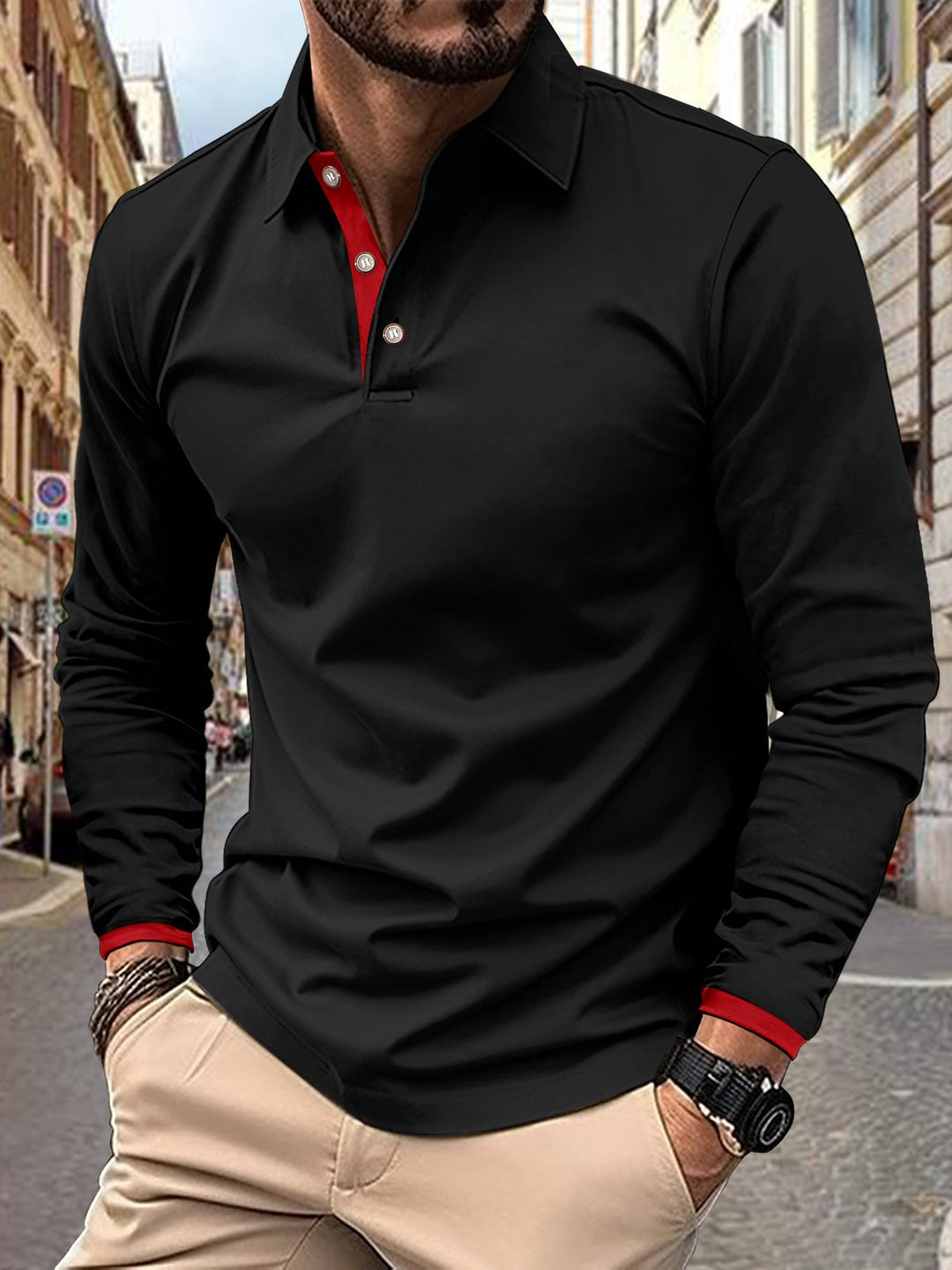 Herrar Långärmad Poloshirt med stilfull krage och eleganta knappdetaljer Mirla-Eva Jonsson