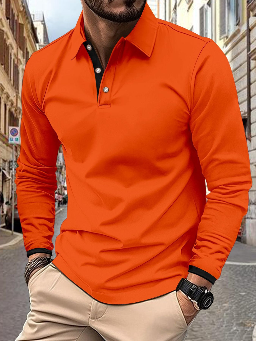 Herrar Långärmad Poloshirt med stilfull krage och eleganta knappdetaljer Mirla-Eva Jonsson