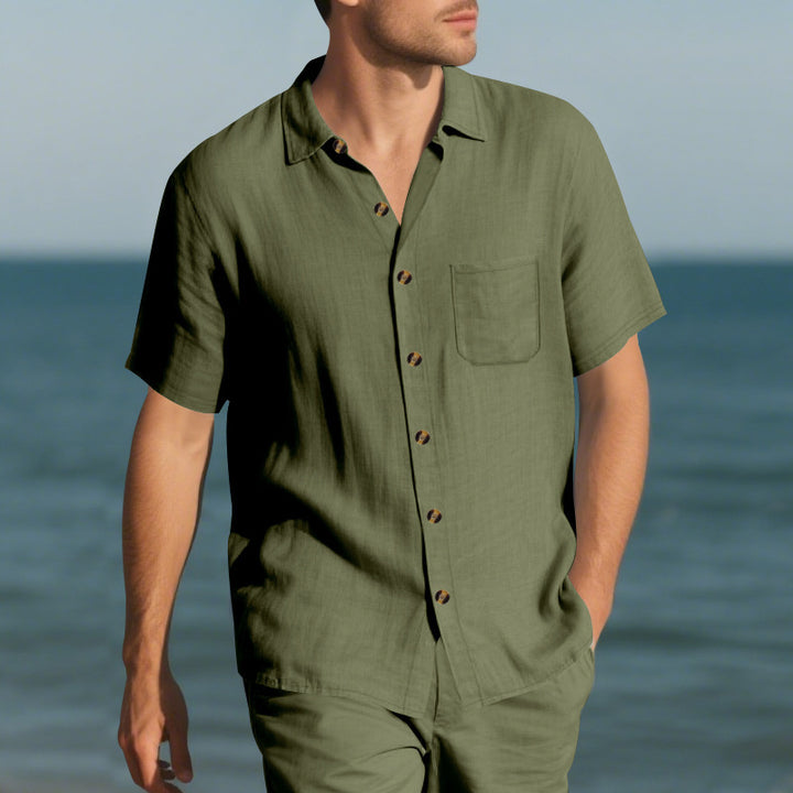 Herrar Lätt linne skjorta med korta ärmar Eva Jonsson-Eva Jonsson