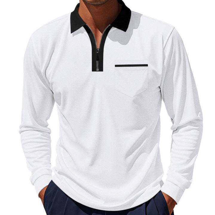 Herrar Modiskt långärmad polo med dragkedja och bröstficka Eva Jonsson-Eva Jonsson