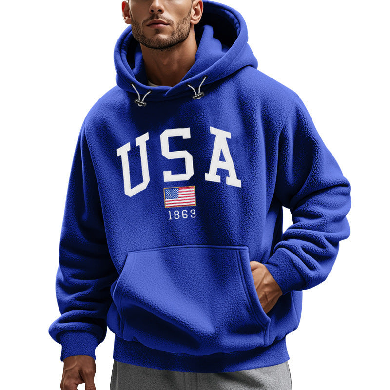 Herrar Mysig Fleece Hoodie med Usa-Tryck Mirla-Eva Jonsson