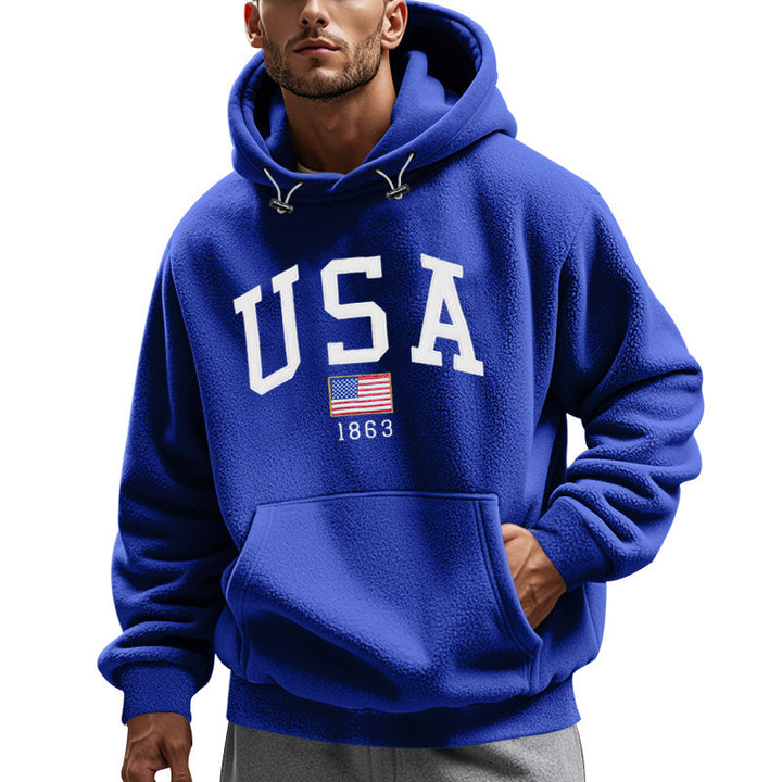 Herrar Mysig Fleece Hoodie med Usa-Tryck Mirla-Eva Jonsson