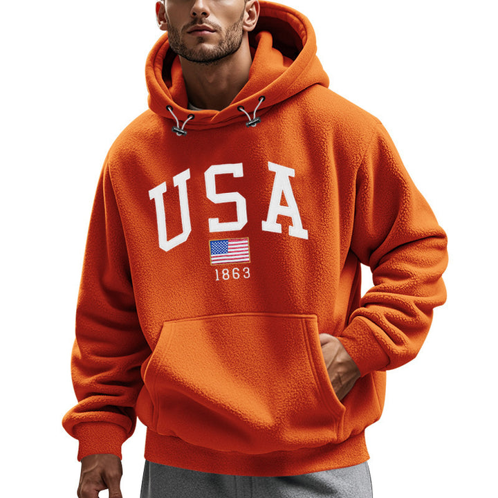Herrar Mysig Fleece Hoodie med Usa-Tryck Mirla-Eva Jonsson