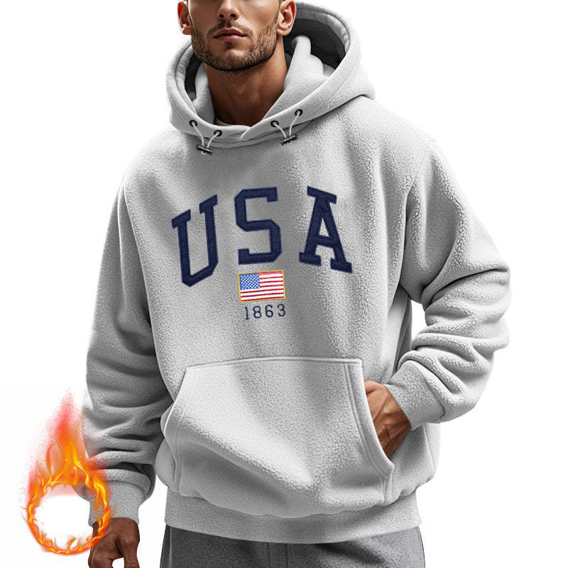 Herrar Mysig Fleece Hoodie med Usa-Tryck Mirla-Eva Jonsson
