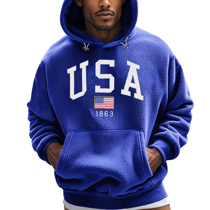 Herrar Mysig Fleece Hoodie med Usa-Tryck Mirla-Eva Jonsson