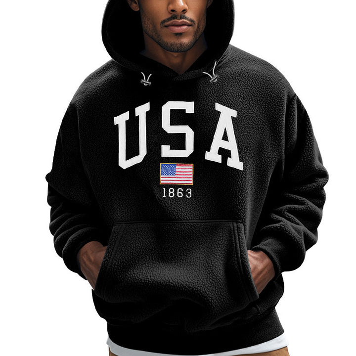 Herrar Mysig Fleece Hoodie med Usa-Tryck Mirla-Eva Jonsson