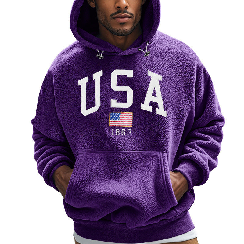Herrar Mysig Fleece Hoodie med Usa-Tryck Mirla-Eva Jonsson