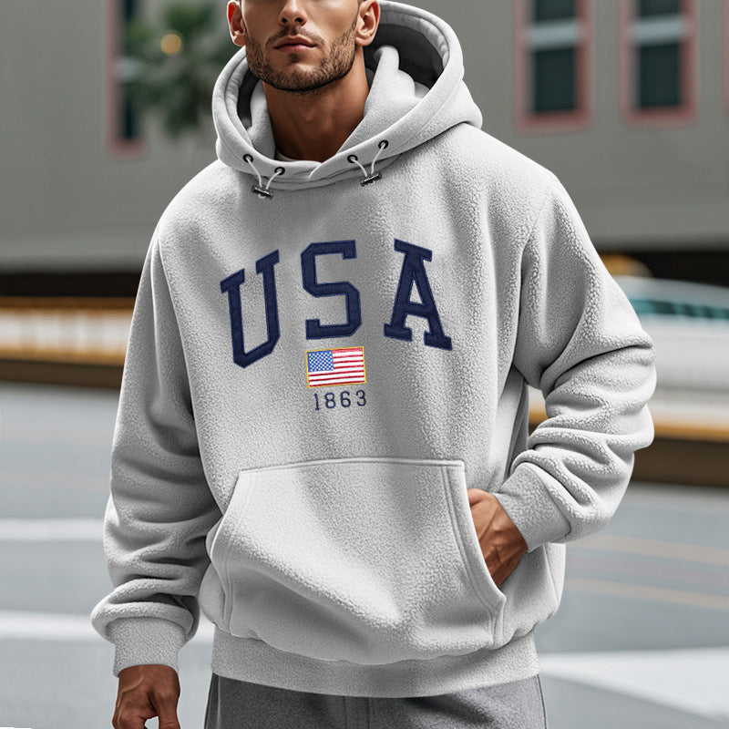 Herrar Mysig Fleece Hoodie med Usa-Tryck Mirla-Eva Jonsson