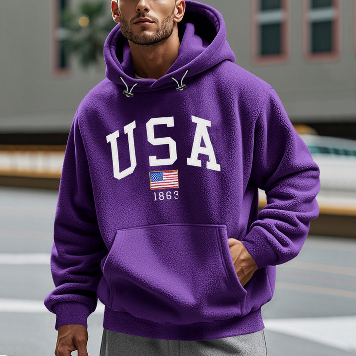 Herrar Mysig Fleece Hoodie med Usa-Tryck Mirla-Eva Jonsson