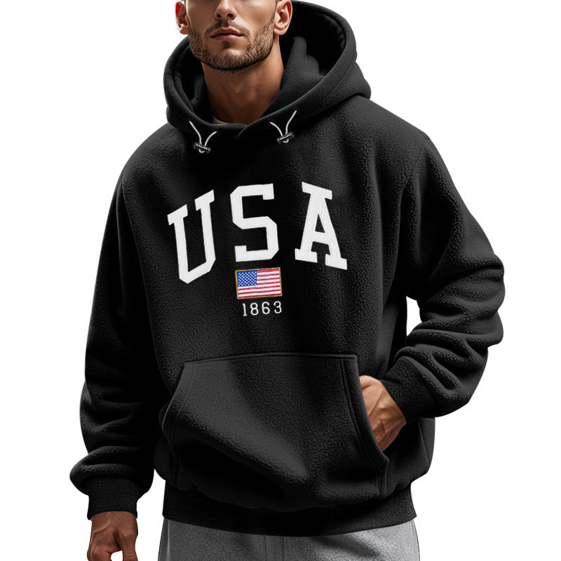 Herrar Mysig Fleece Hoodie med Usa-Tryck Mirla-Eva Jonsson