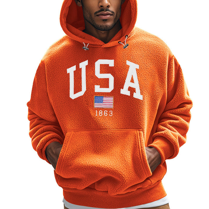Herrar Mysig Fleece Hoodie med Usa-Tryck Mirla-Eva Jonsson