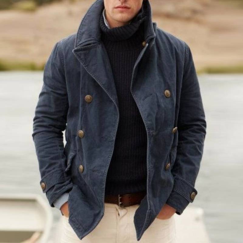Herrar Navy Peacoat Jacka i maritim stil med dubbel knapprad och mjukt innerfoder Eva Jonsson-Eva Jonsson