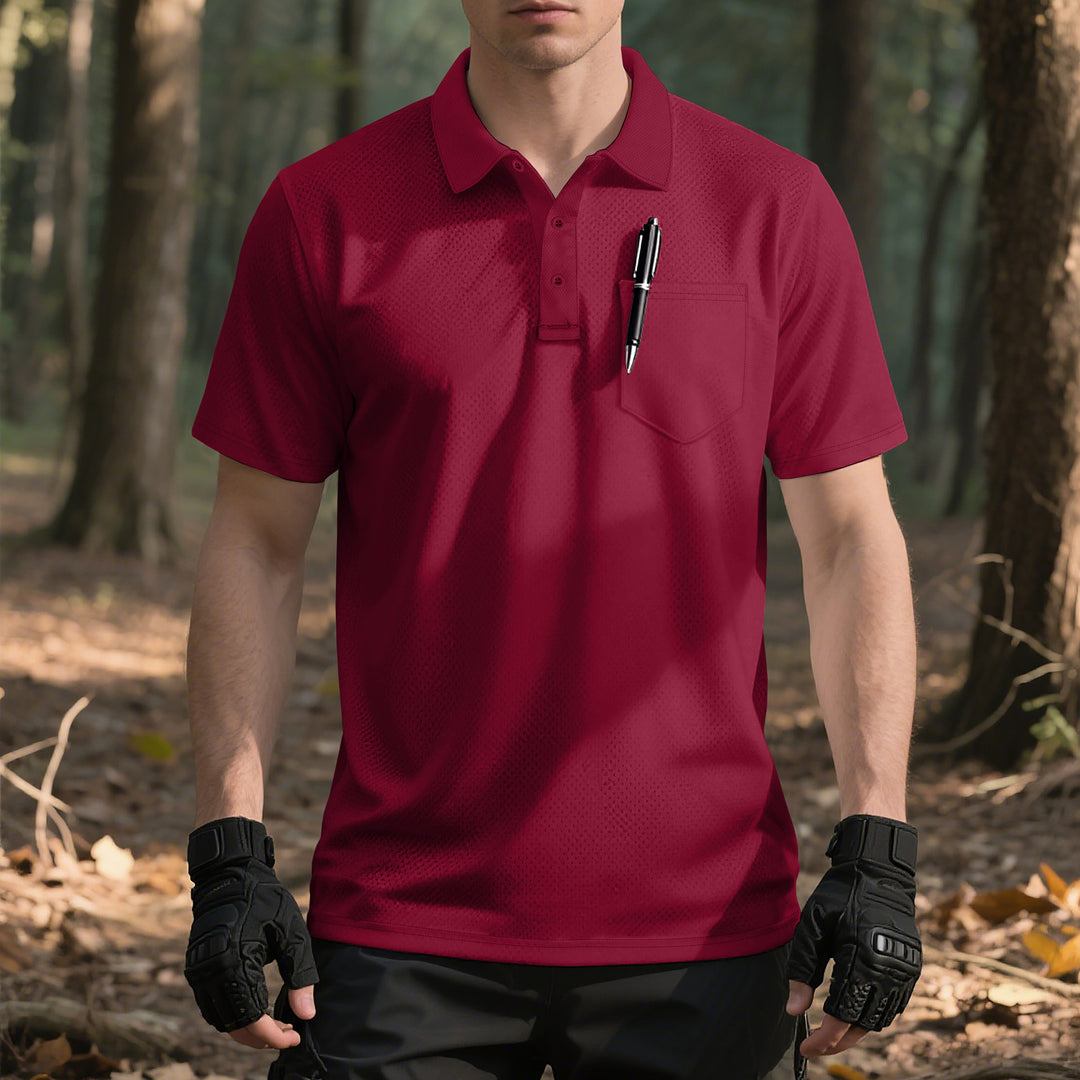 Herrar Polo-skjorta med ventilerande mesh-material och praktisk bröstficka Mirla-Eva Jonsson