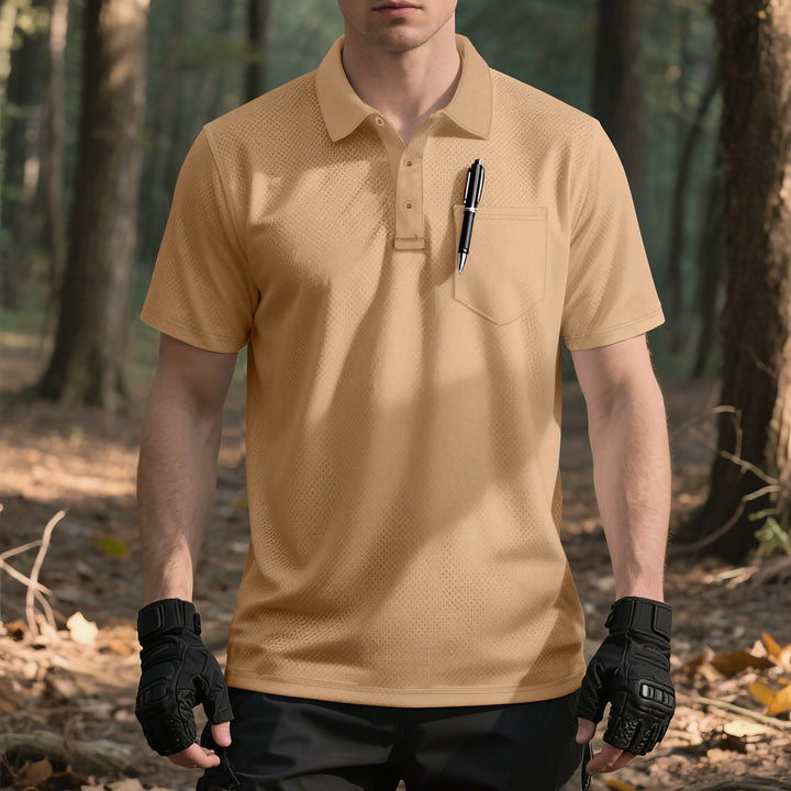 Herrar Polo-skjorta med ventilerande mesh-material och praktisk bröstficka Mirla-Eva Jonsson
