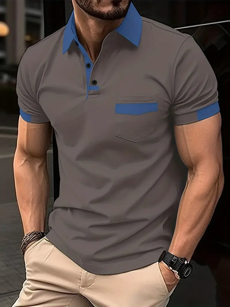 Herrar Poloshirt med dekorativ Henley-krage och praktisk bröstficka Mirla-Eva Jonsson