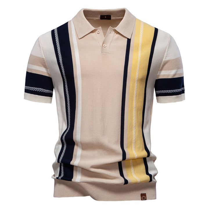 Herrar Poloshirt med modern randdesign och högkvalitativ bomullsblandning Mirla-Eva Jonsson