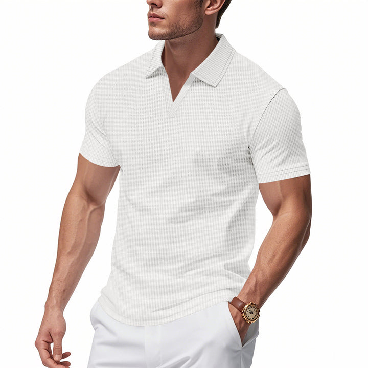Herrar Poloshirt med strukturerad design och modern V-hals Eva Jonsson-Eva Jonsson