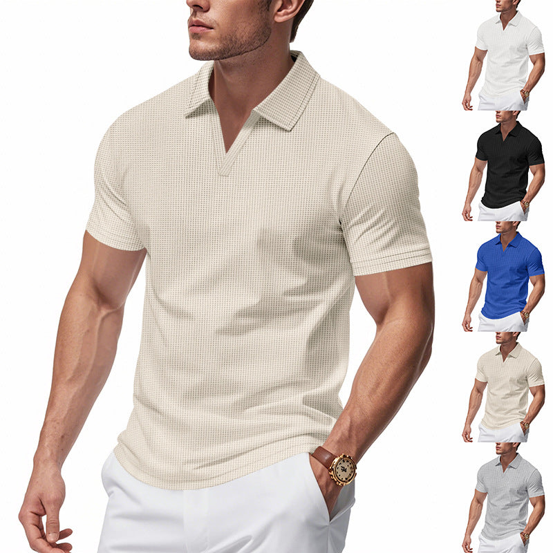 Herrar Poloshirt med strukturerad design och modern V-hals Eva Jonsson-Eva Jonsson
