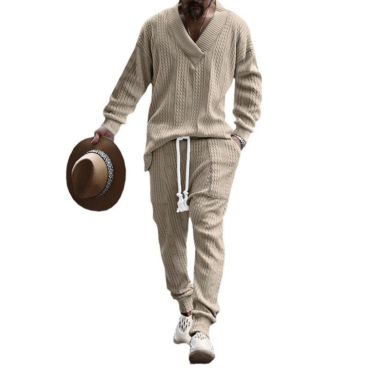 Herrar Relaxed Fit Stickad kostym med V-ringning och elastisk midja Mirla-Eva Jonsson