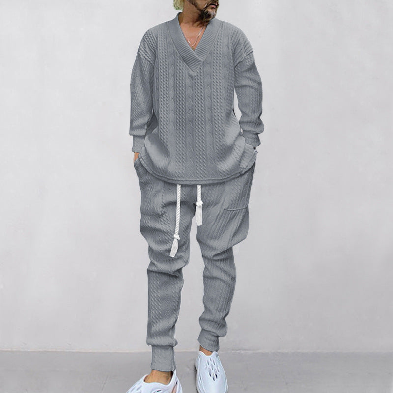 Herrar Relaxed Fit Stickad kostym med V-ringning och elastisk midja Mirla-Eva Jonsson