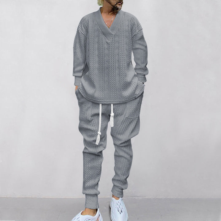 Herrar Relaxed Fit Stickad kostym med V-ringning och elastisk midja Mirla-Eva Jonsson