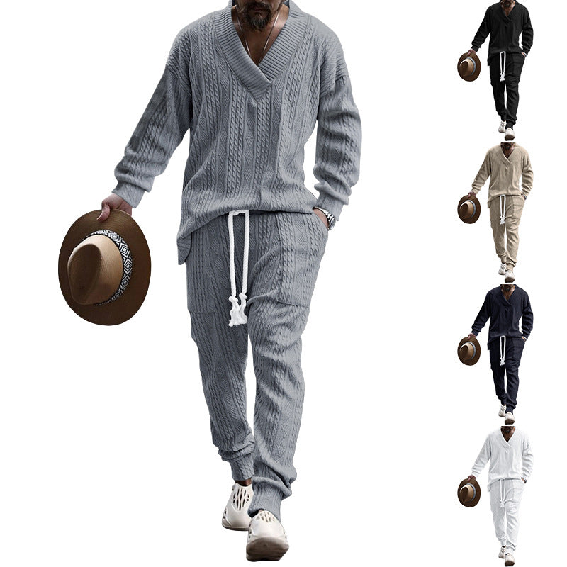 Herrar Relaxed Fit Stickad kostym med V-ringning och elastisk midja Mirla-Eva Jonsson