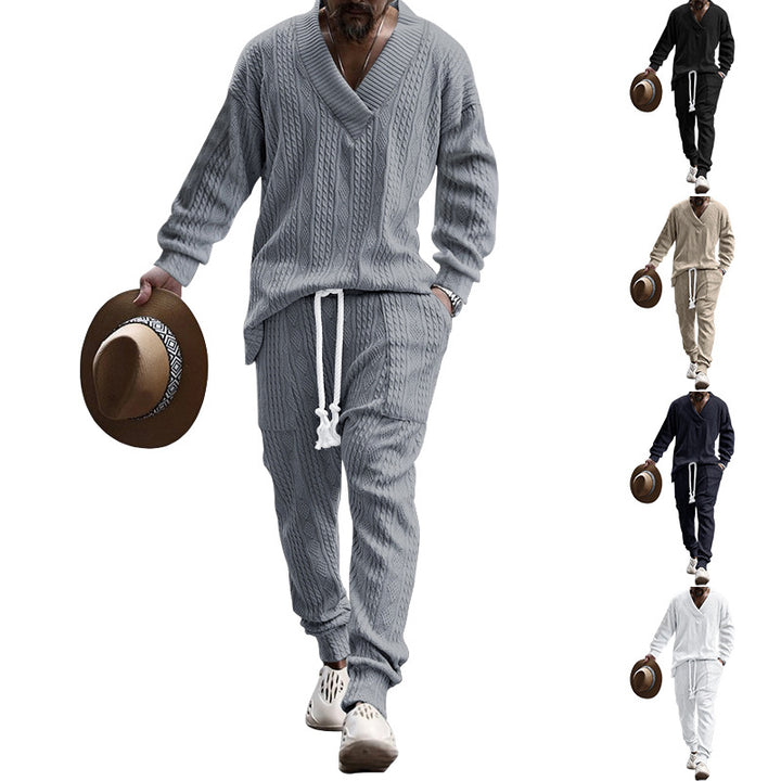 Herrar Relaxed Fit Stickad kostym med V-ringning och elastisk midja Mirla-Eva Jonsson