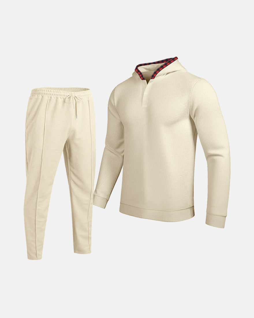 Herrar Sportig Hoodie med rutdetaljer och passande Joggingbyxor Mirla-Eva Jonsson