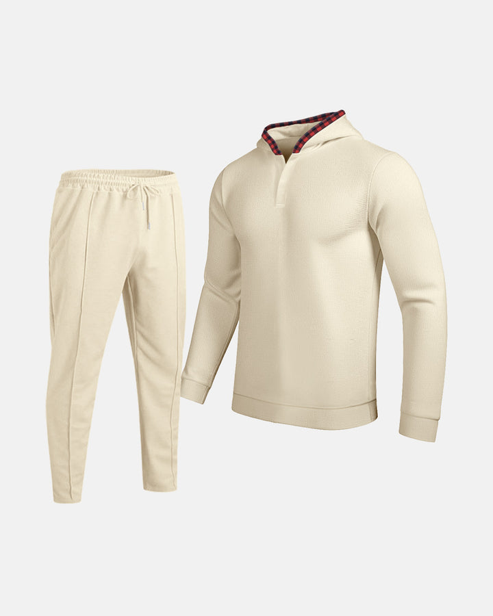 Herrar Sportig Hoodie med rutdetaljer och passande Joggingbyxor Mirla-Eva Jonsson